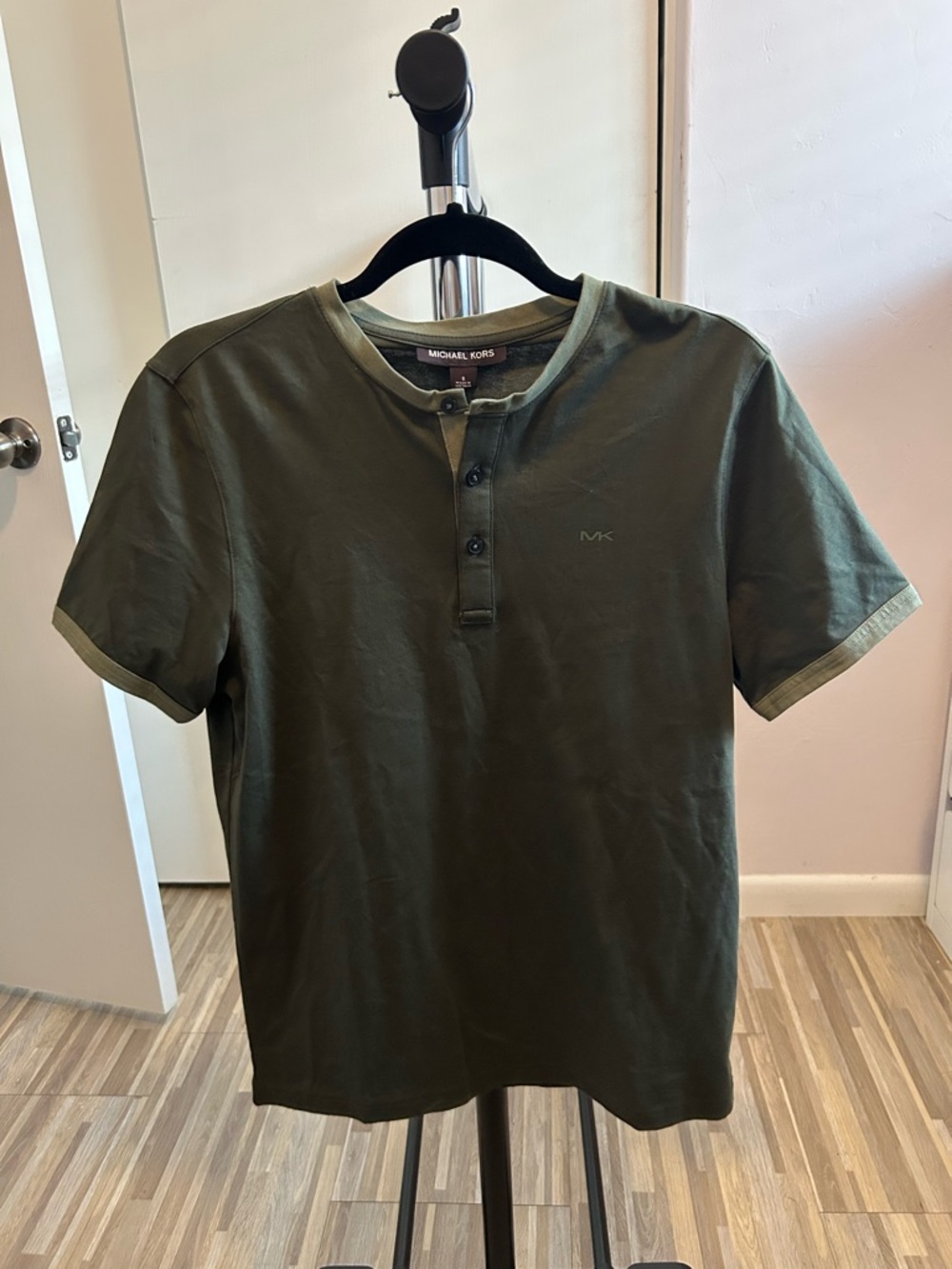 Michael Kors Olive Green Short Sleeve Henley Polo